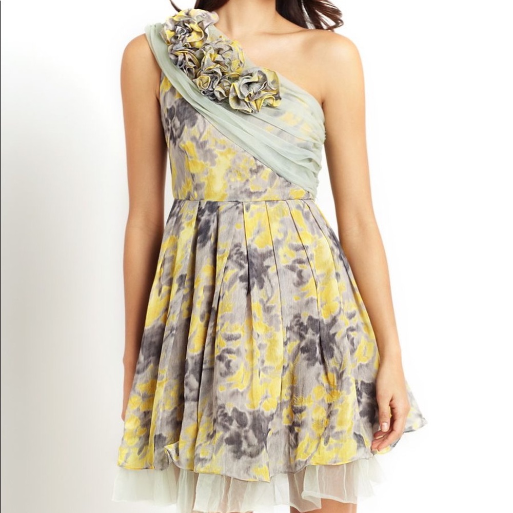 RYU One Shoulder Tulle Drape Floral Dress